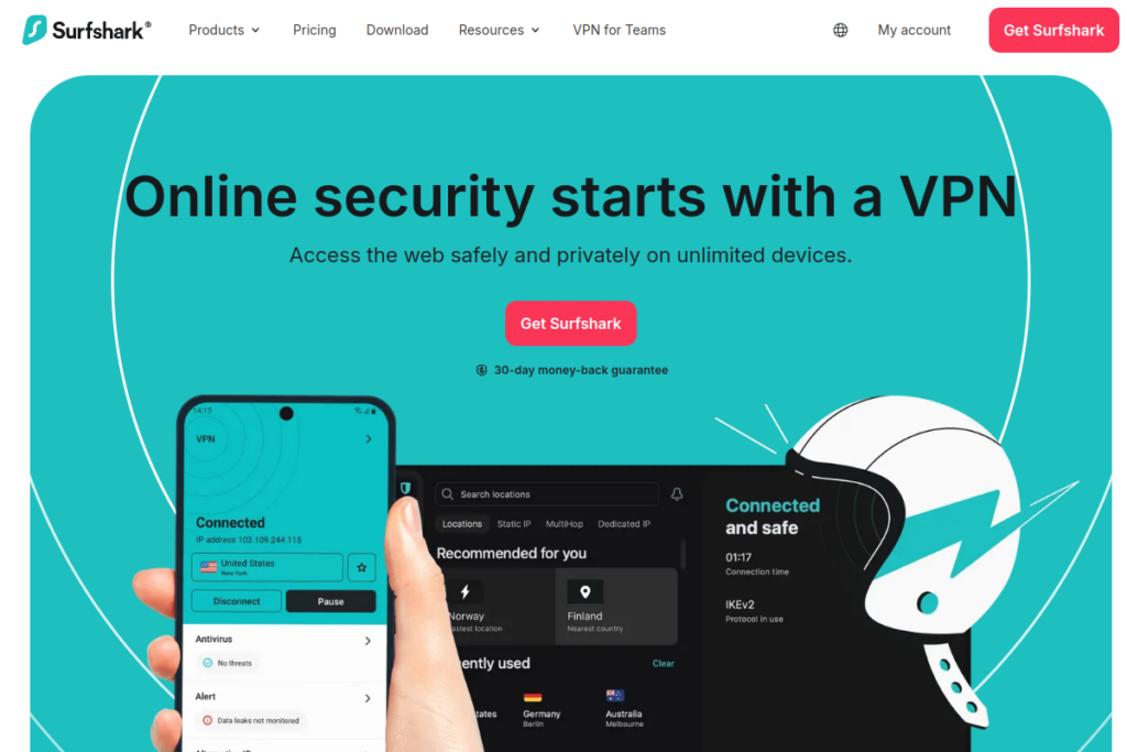 Surfsharkの公式サイト画面